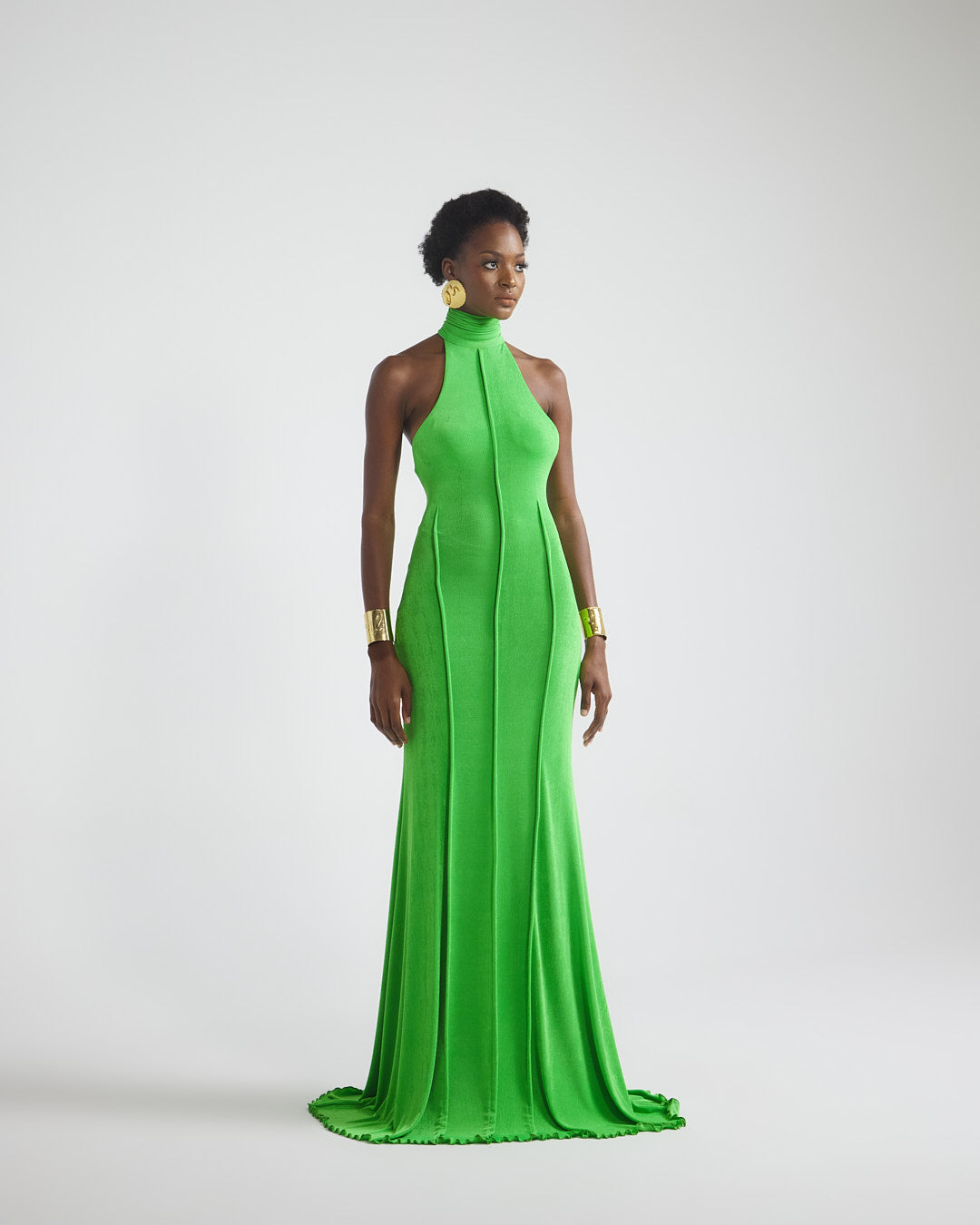 green emerald velvet dress Malondie Acid-Green Slinky Maxi Dress – Malondié