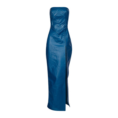 Malondie Blue Genuine Leather Dress