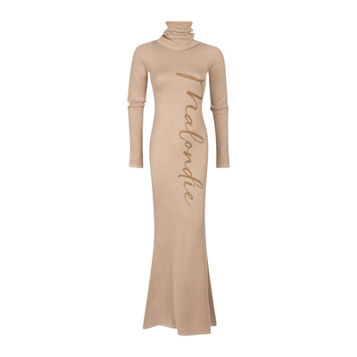 Turtleneck Knit Maxi Dress - Bark