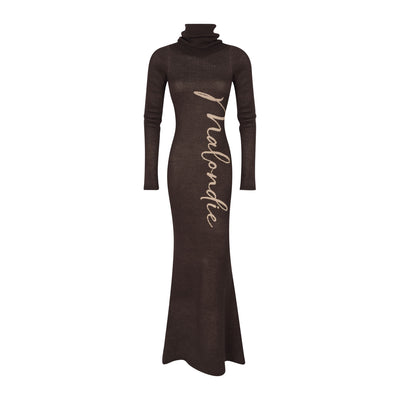 Turtleneck Knit Maxi Dress - Chocolate