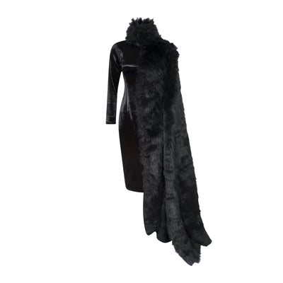 Jet Black Half Fur Dress