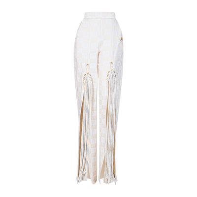 Malondie Woven Front Fringe Pants