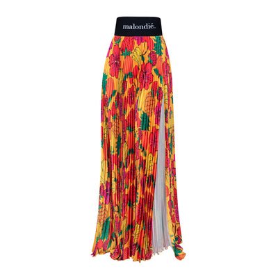 Malondie Pleated Fruits Maxi Skirt (Yellow)