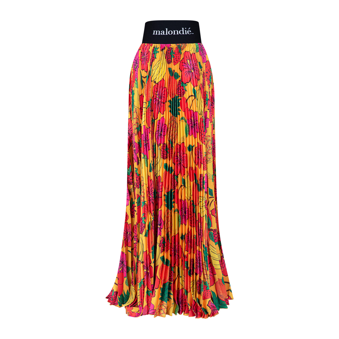 Malondie Pleated Fruits Maxi Skirt (Yellow)