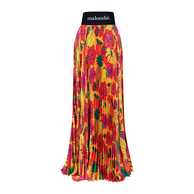 Malondie Pleated Fruits Maxi Skirt (Yellow)