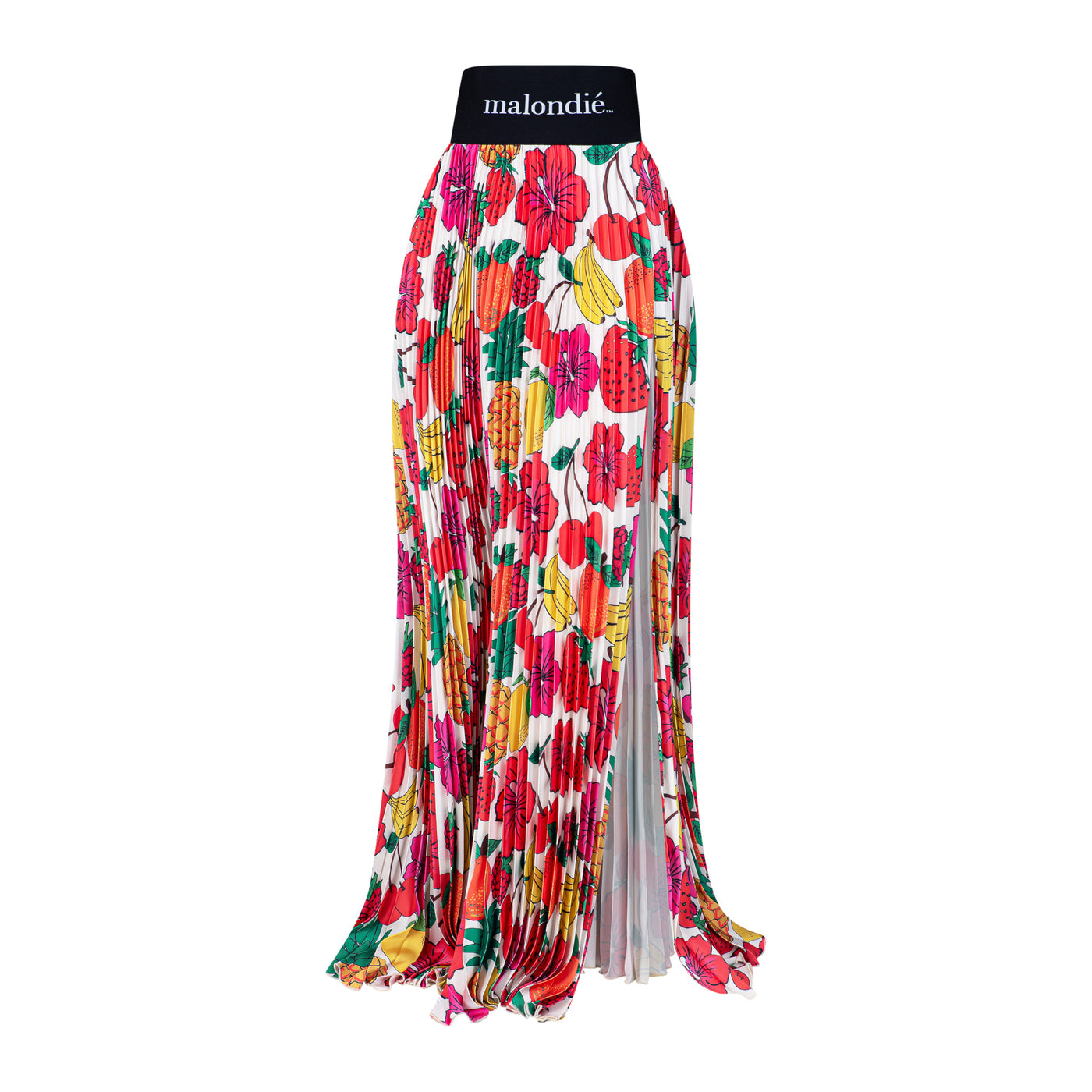 Malondie Pleated Fruit Maxi Dress (White)