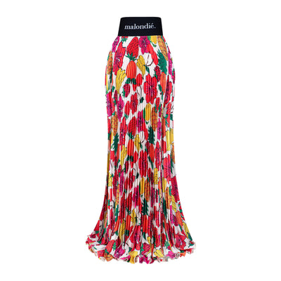 Malondie Pleated Fruit Maxi Dress (White)