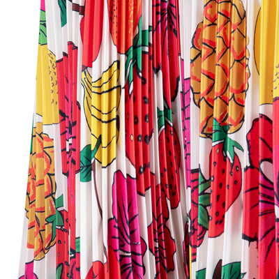 Malondie Pleated Fruit Maxi Dress (White)