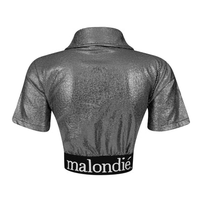 Malondie Glint Silver Crop Top