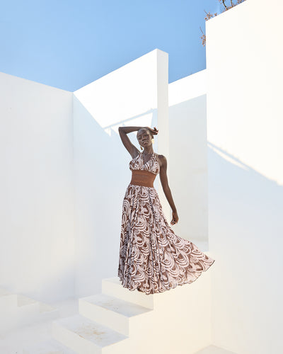 Malondie Pleated Choc-Maxi Skirt