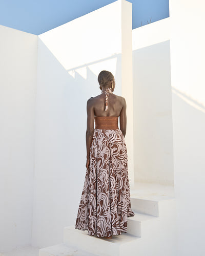 Malondie Pleated Choc-Maxi Skirt