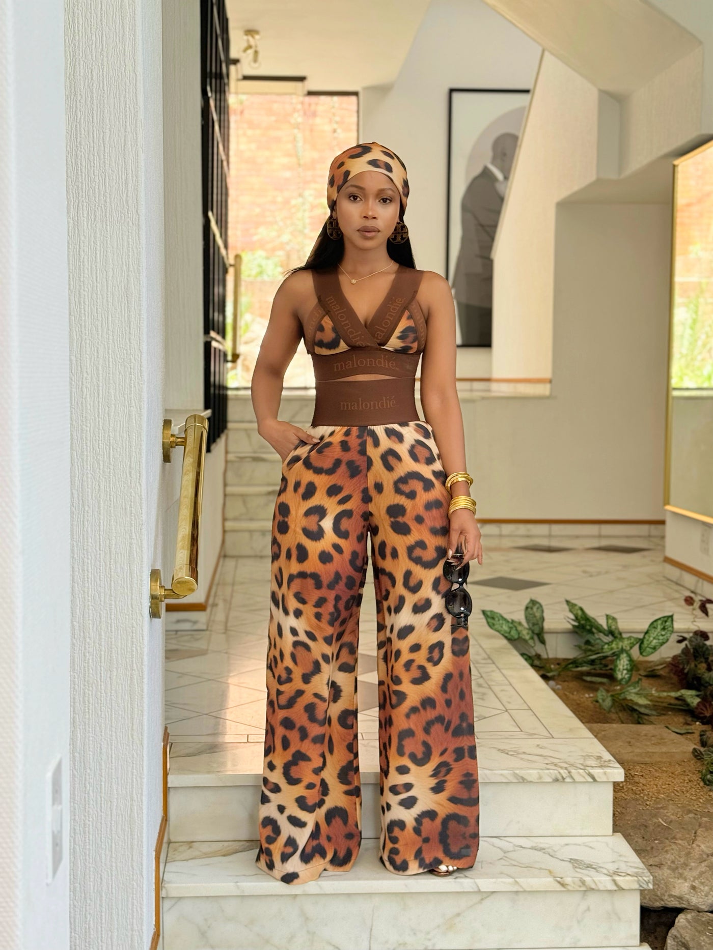 Malondie Leopard Print Pants Set