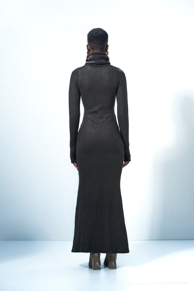 Turtleneck Knit Maxi Dress - Chocolate