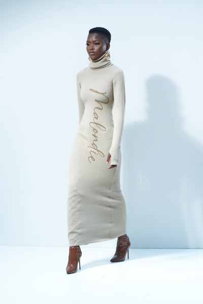 Turtleneck Knit Maxi Dress - Bark