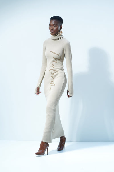 Turtleneck Knit Maxi Dress - Bark
