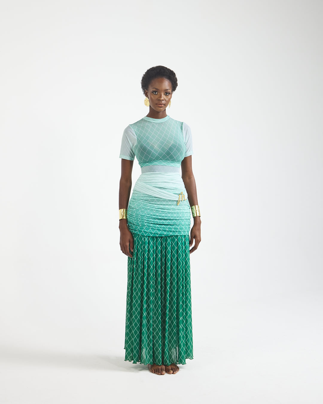 Malondie Ombre Green Skirt Set