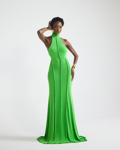 Malondie Acid-Green Slinky Maxi Dress