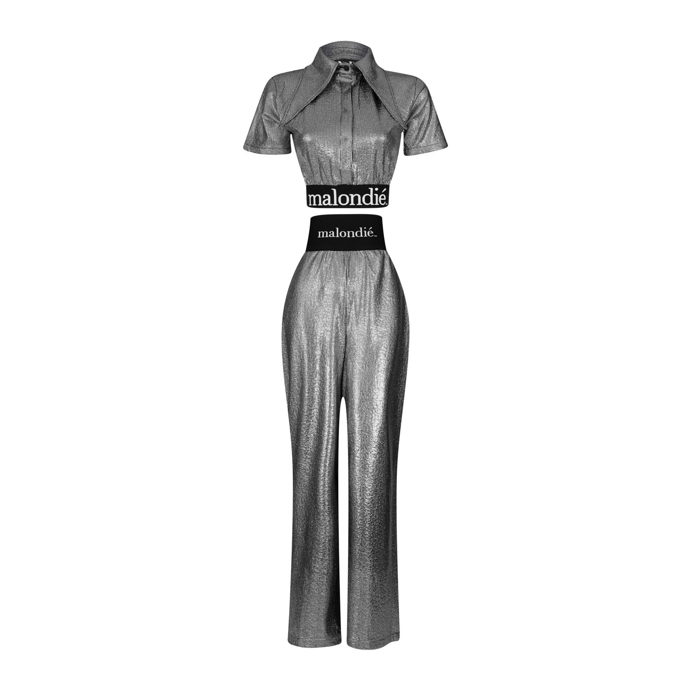 Malondie Glint Silver Crop Top